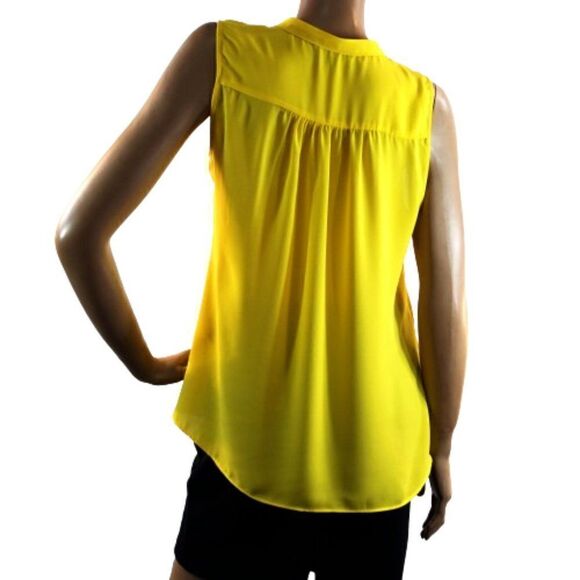 Banana Republic Yellow Sleeveless Blouse Mandarin Collar Button Placket Size M - Picture 5 of 12